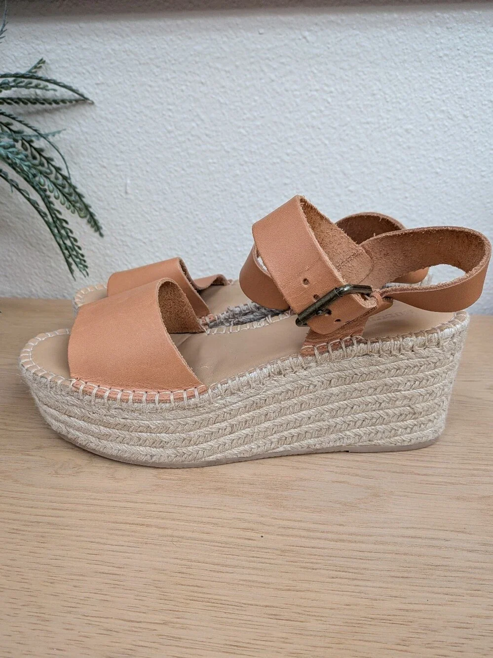 Soludos Minorca Brown Leather Platform Woven Espadrille Sandals Size 9